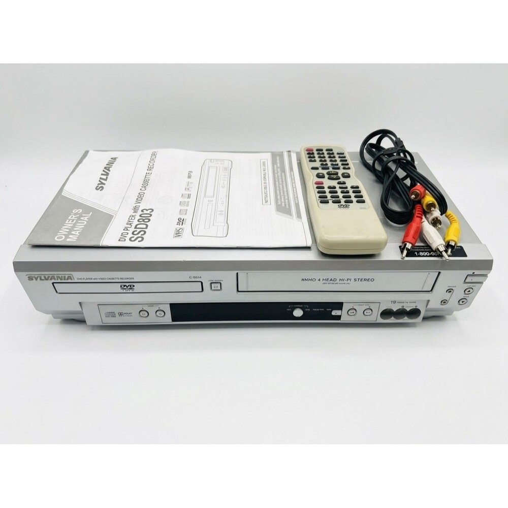 Sylvania SSD803 DVD/VHS VCR 4 Head Combo Player w/ Remote and AV Cable Manual